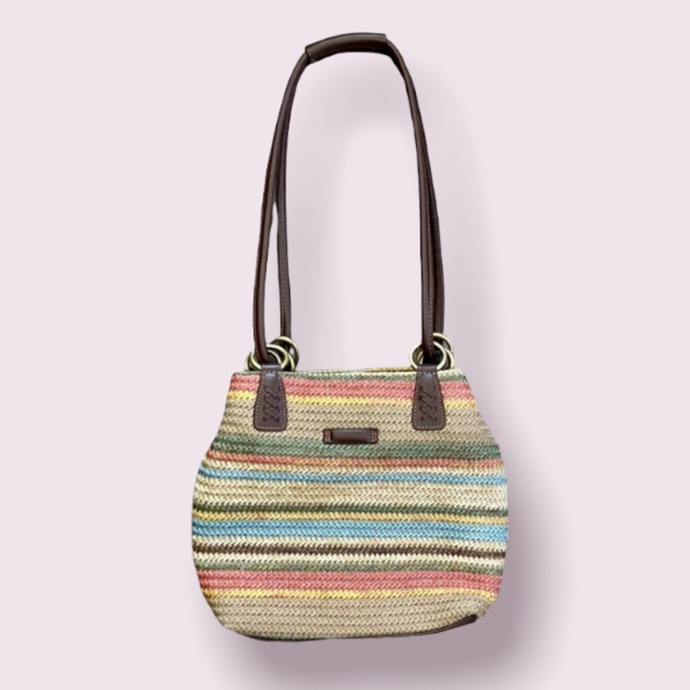 Vintage Rattan Neutral Tones Striped Bag